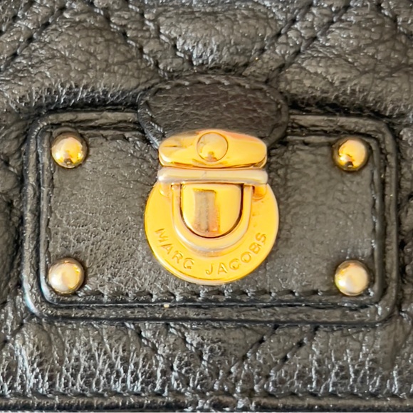Marc Jacobs Black Quilted Leather Eugenie fold over padlock Clutch